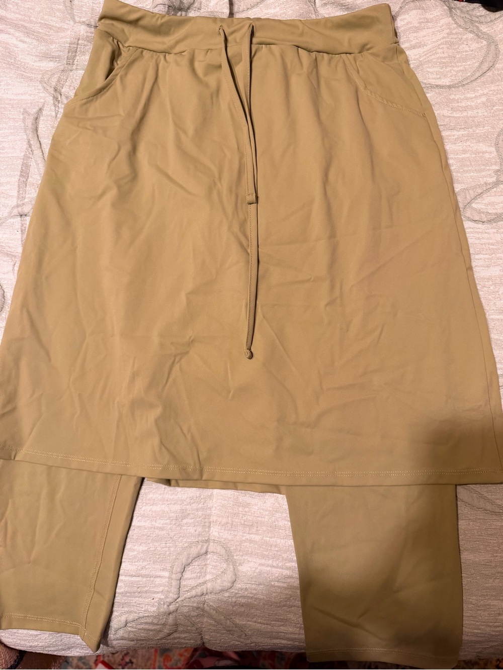Everyday Drawstring Skirted Leggings - Sage green